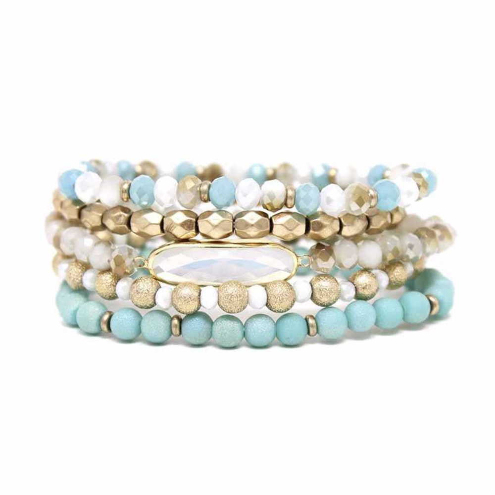 Crystal Metal Mix Bead Stretch Bracelet Set